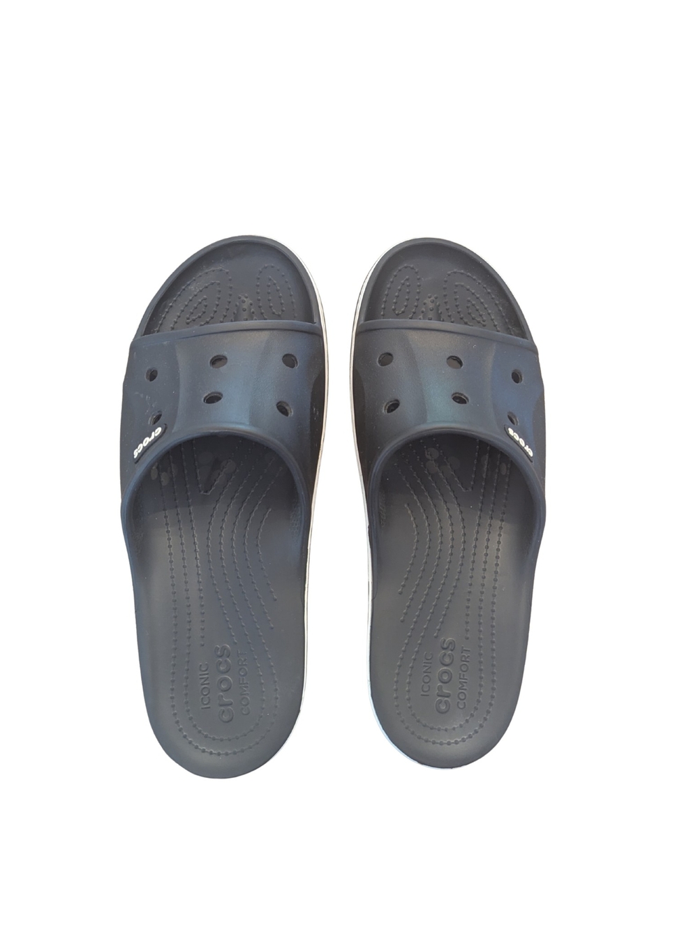 EUC Crocs Mens 13 Bayaband Slide Sandals Black White